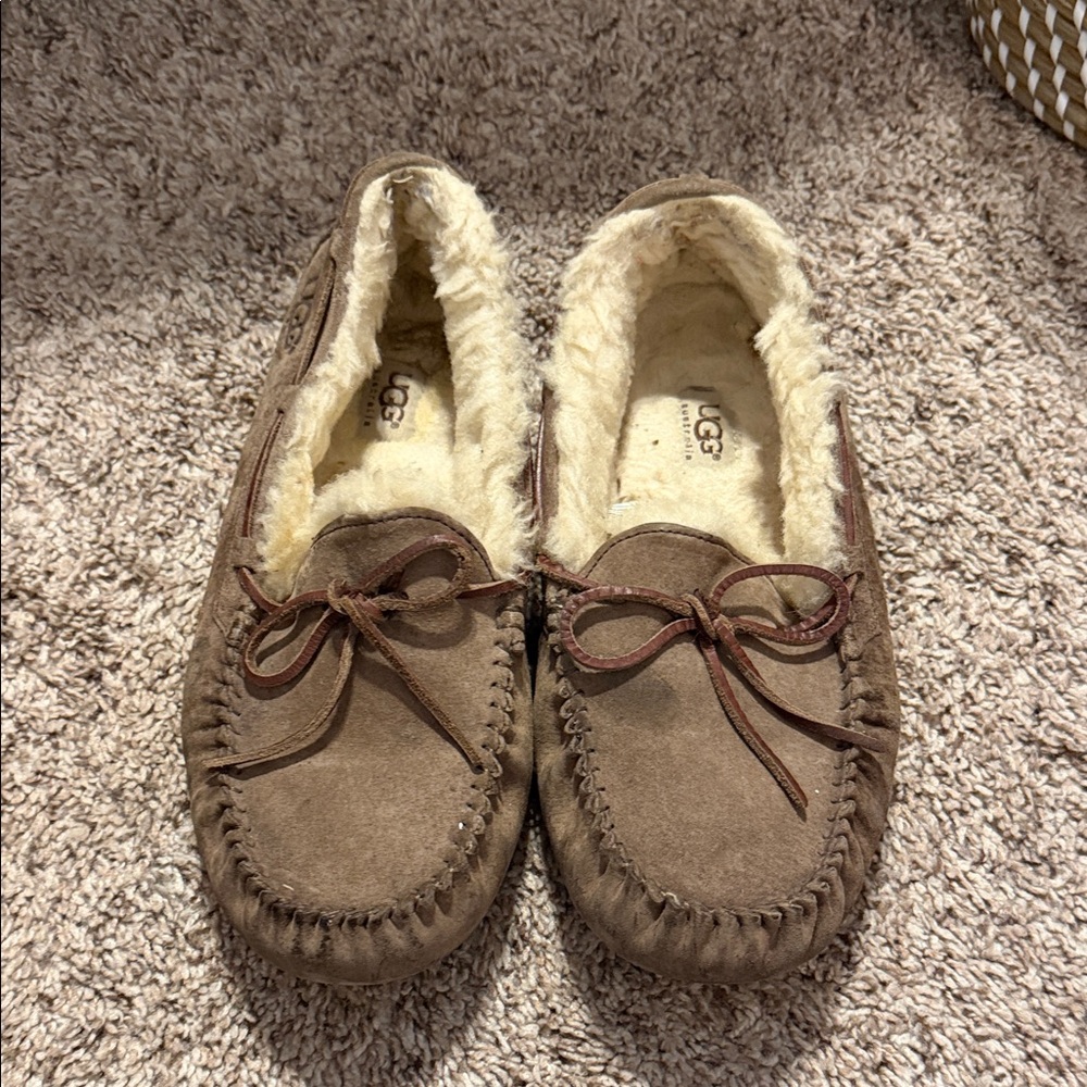 UGG Tan Moccasin Slippers with Cream Lining
